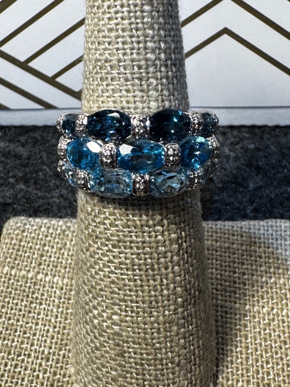Three Rows‎ all Shades of Blue Topaz in Sterling Silver